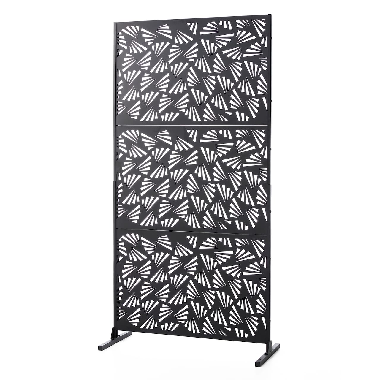 Glitzhome® 6ft. Black Galvanized Steel Irregular Geometric Pattern Privacy Screen Fence Panel & Room Divider